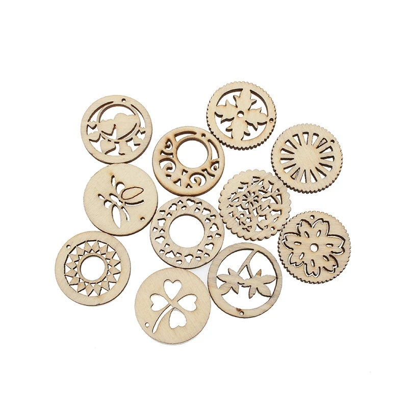 50pcs 30mm Mixed Round Wooden Craft Embellishments MDF Cutout Flatback Scrapbooking for Cardmaking Wedding Decoration | Дом и сад