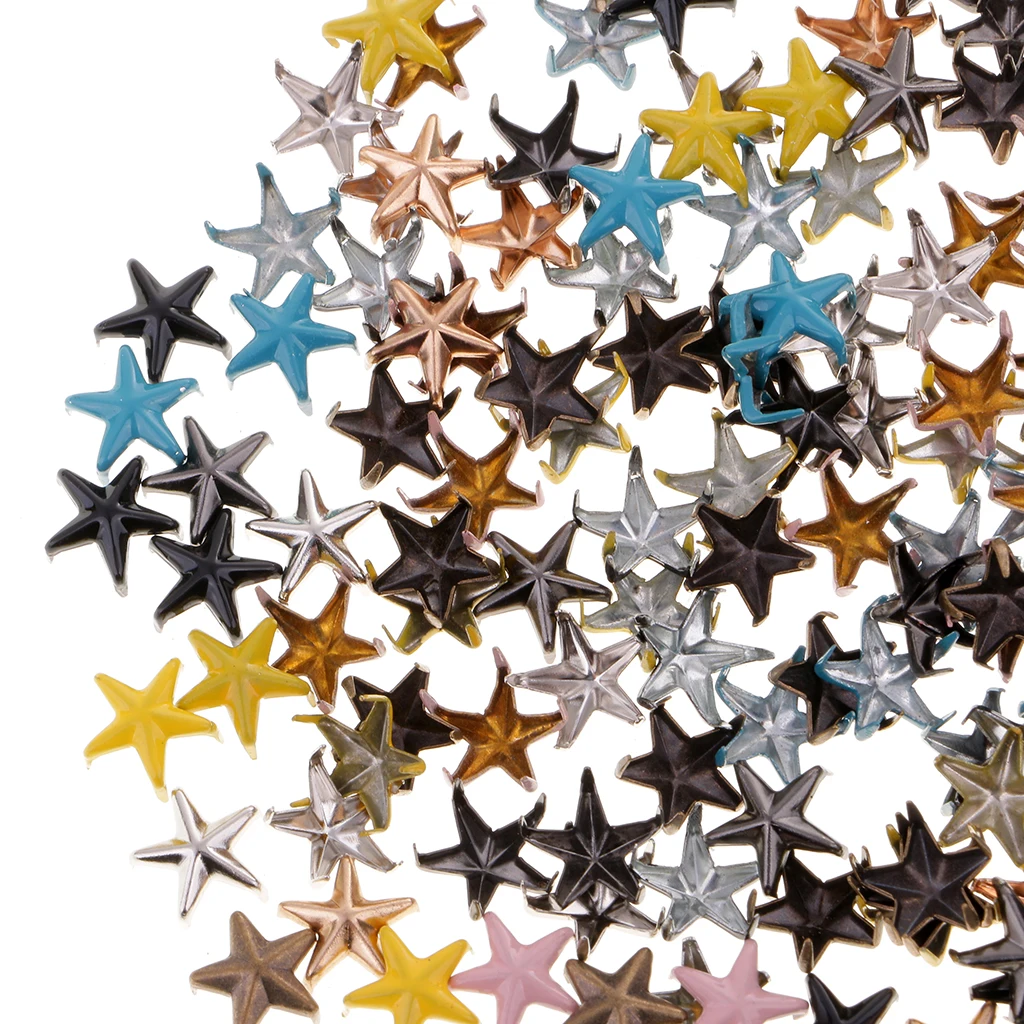 100pcs Metal Star Studs Claw Rivet Leathercraft Punk for Bags Jeans Belt Decoration