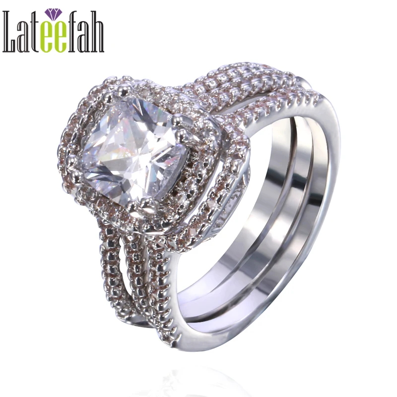 lateefah three pieces women wedding rings set thin band large stone white gold color diamonique cubic - Large Wedding Rings lateefah three pieces women wedding rings set thin band large stone white gold color diamonique cubic - Large Wedding Rings