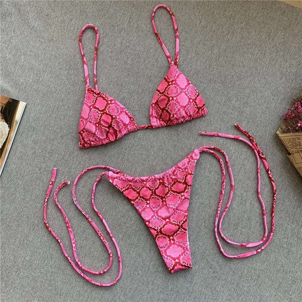 Swimwear Women New High Waist Swimsuit Two-Piece Swimsuit Snake Print Backless Bandage Bikini Set Beachwear 2019 beach wear