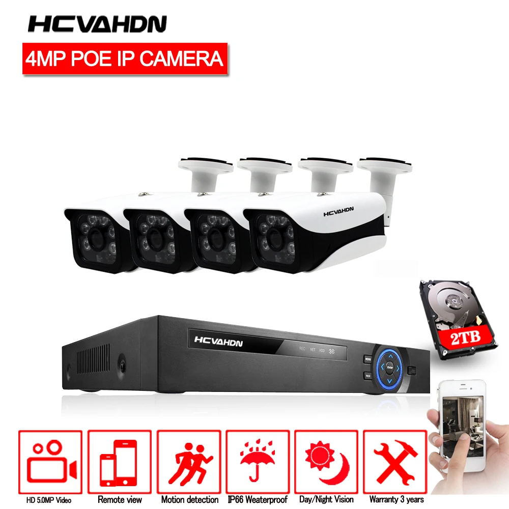 

HCVAHDN 4CH 5MP POE NVR Night Vision POE IP Camera CCTV System Plug and Play Video Surveillance Kit APP XMEye HDMI VGA Output