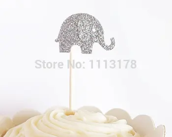 

Silver Glitter Elephant Cupcake Toppers - Birthdays, Parties, Weddings, Decoration, Baby Shower cupcake topper