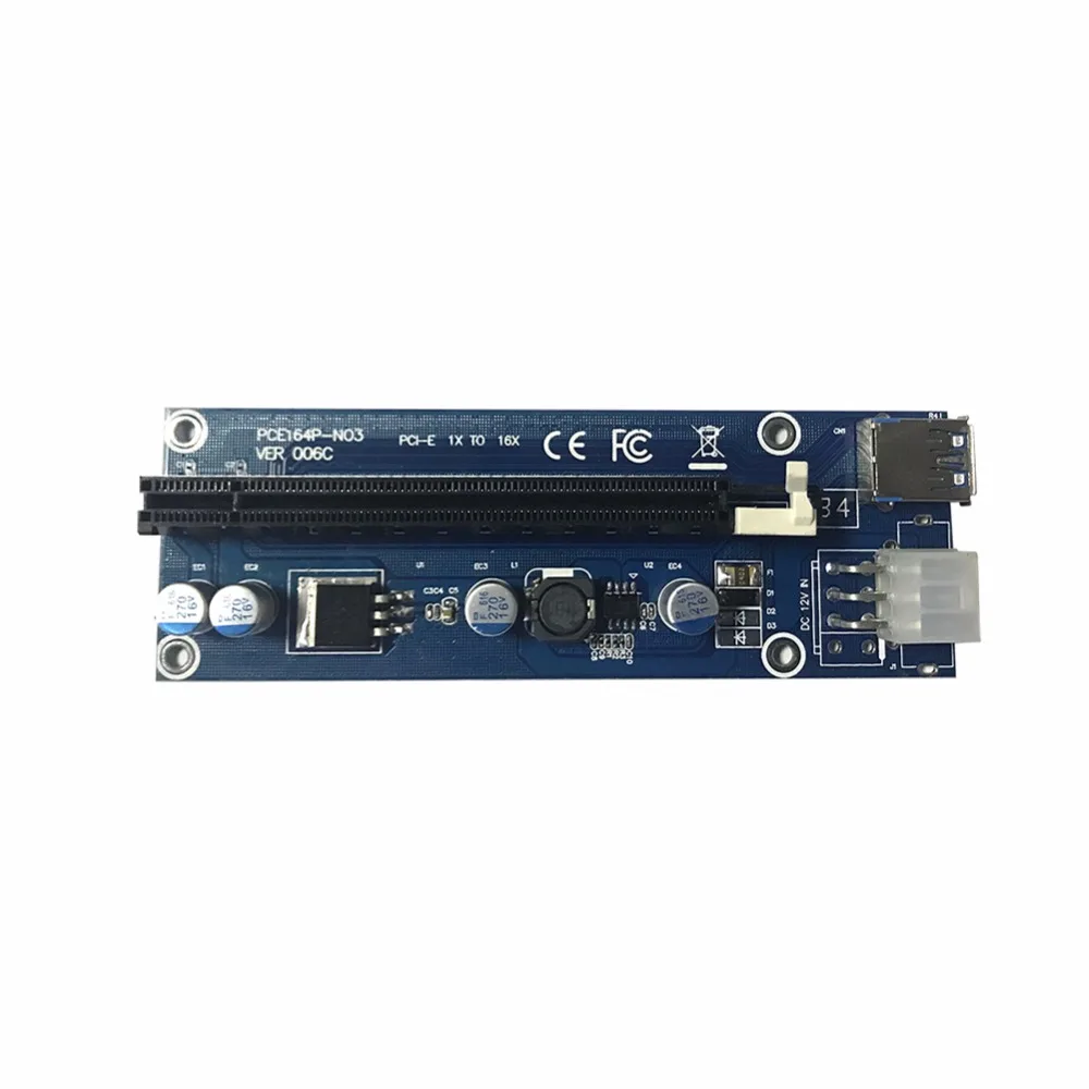 

PCIe Riser Card PCI-E Express 1x to 16x Extender Riser Card with SATA 15Pin-6Pin Power Cable 60cm USB3.0 cable for BTC Mining