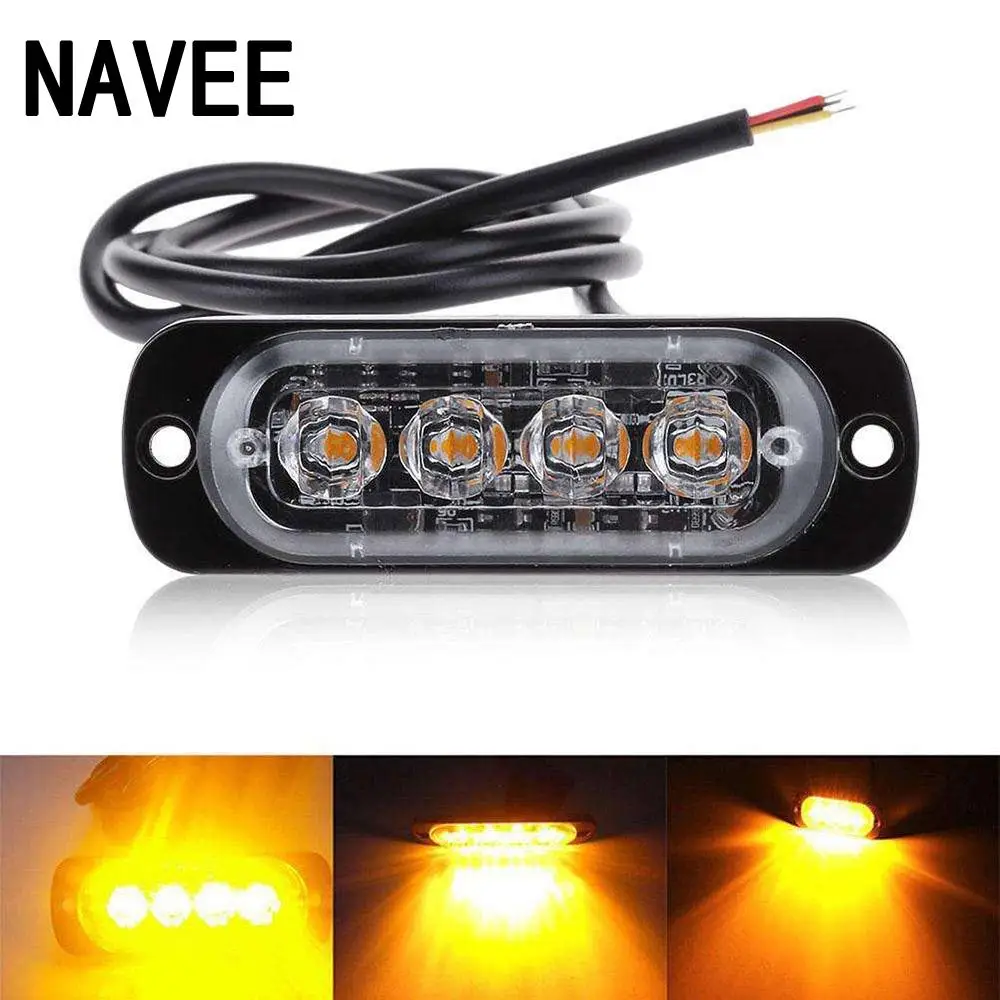 

1PC 12V-24V 4 LED Car Lamp Warning Flash Truck Emergency Beacon Lamp Bar Hazard Strobe Warning Amber Light Car Styling