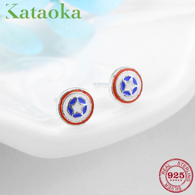 

High Quality 925 Sterling Silver Captain America Shield small Stud earrings Girls and Boy Jewelry gift 2018 Fashion Ohrringe