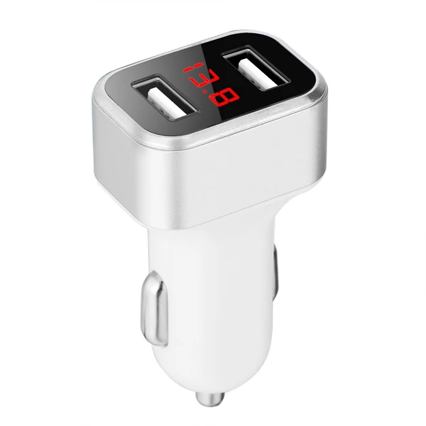 Powstro 5 В 3.1A Dual USB Автомобильное Зарядное устройство цифровой Дисплей Напряжение текущий мобильный Зарядное устройство адаптер DC 12-24 В для телефона Планшеты Камера - Тип штекера: Silver