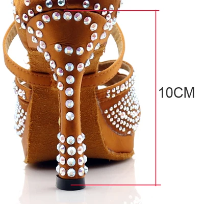 heel 10cm WUXIJIAO/Новинка; женская обувь на водонепроницаемой платформе; атласная обувь для латинских танцев; стразы; Обувь для бальных танцев; цвет бронзовый - Цвет: heel 10cm
