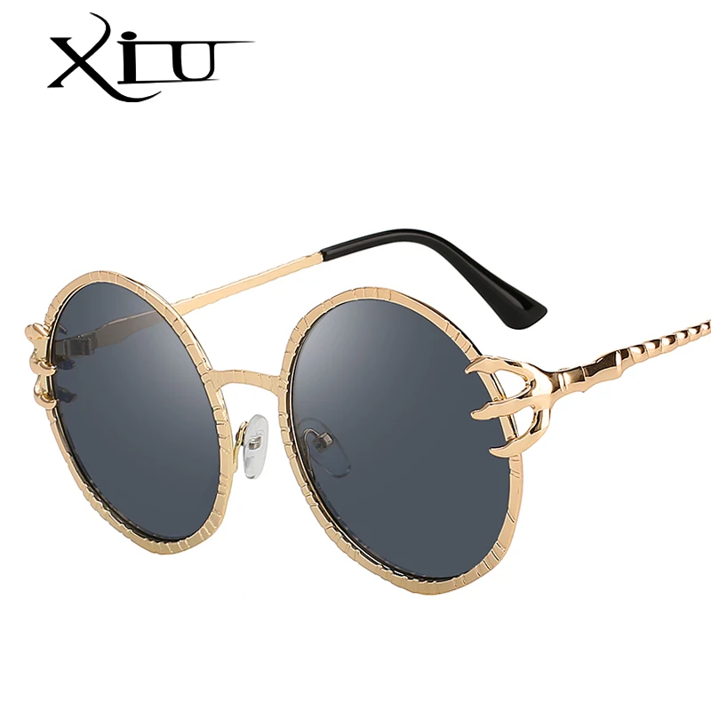

XIU 2018 Metal Round Sunglasses Men Women Personality Gray Big Red Sun Glasses Mirror Shades Sunglass for Womens Mens UV400
