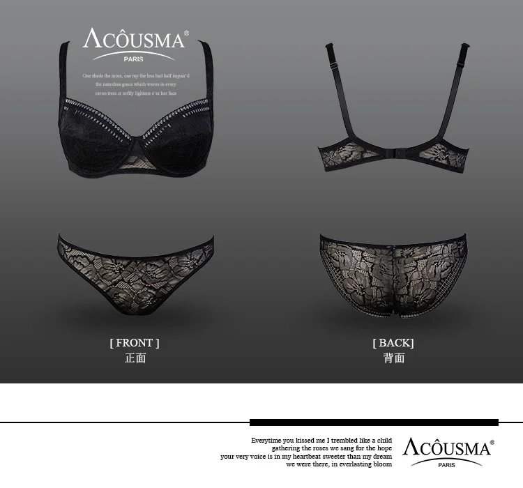 

ACOUSMA Ultra thin Bra Set 3/4 Cup Push Up Sexy Transparent Lace Hollow Out For Women Bra Lingerie Sets Female Underwear Soft