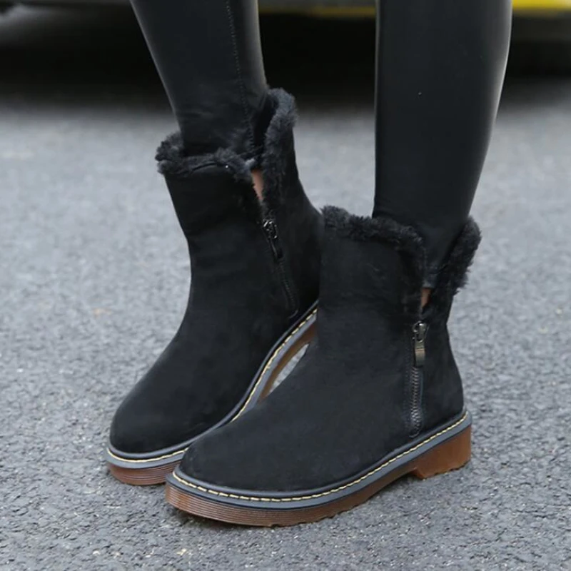 Женская зимняя обувь; Теплые ботильоны на меху; Брендовые женские зимние ботинки из высококачественной кожи; классические водонепроницаемые ботинки; Mujer Botas; большие размеры