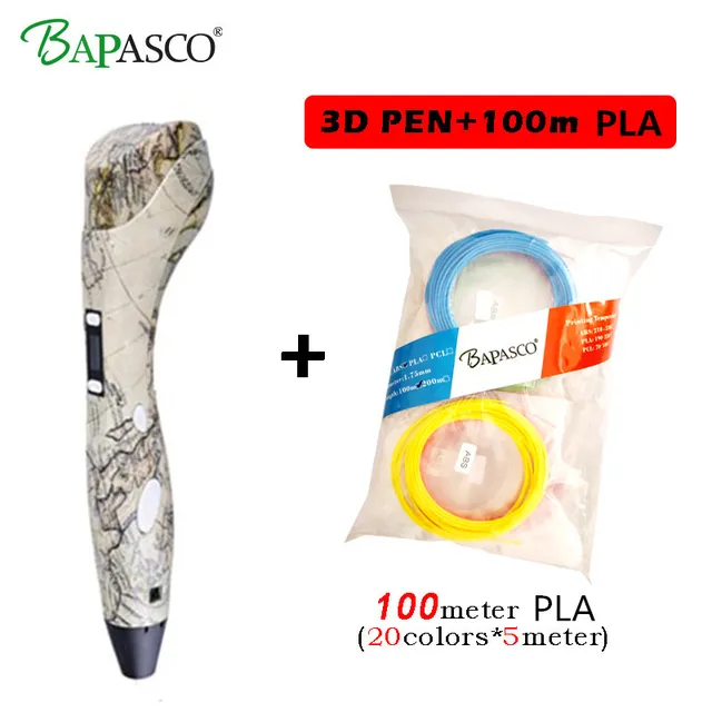 Special Price BAPASCO 3D Pen K1 Model 3D Drawing Pen with Free 100Meters PLA 1.75mm Filament Low Temperautre Smart 3D Printing Pen Doodler DIY