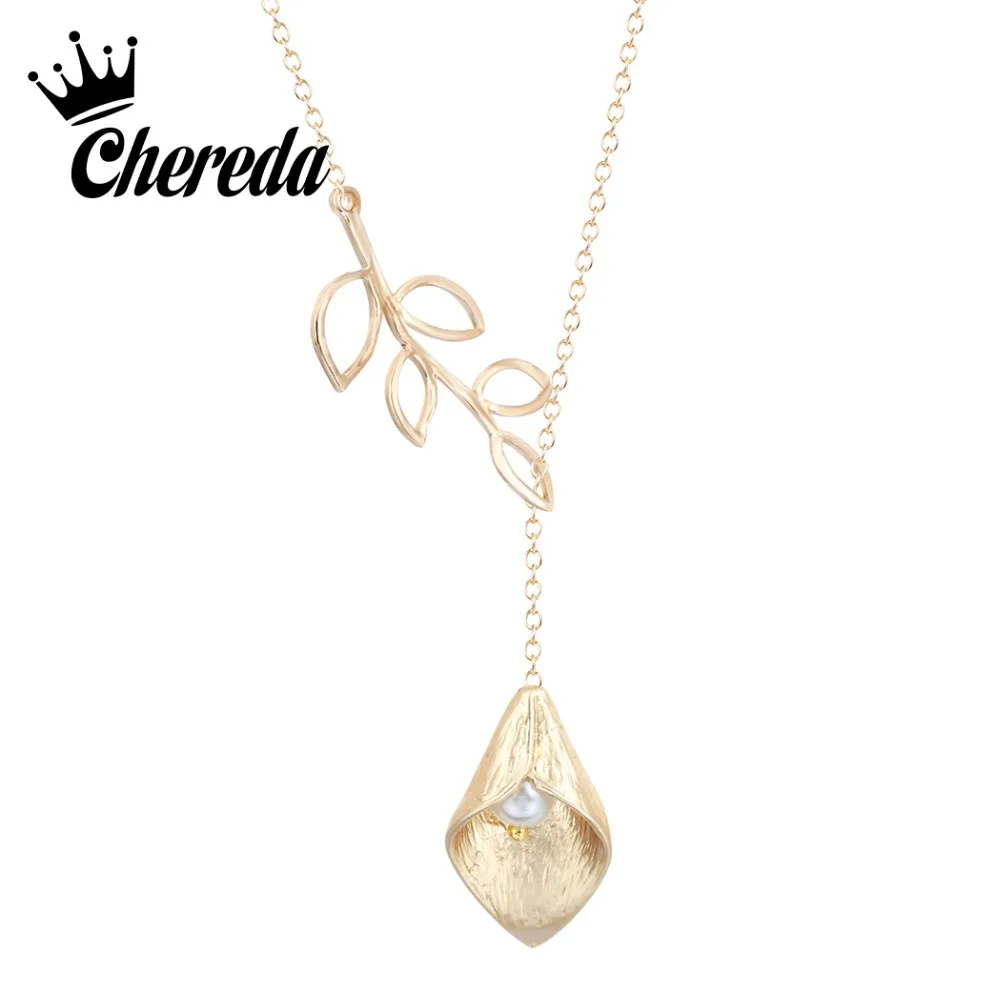 

Chereda Bach Shell Gold Silver Necklace&Pendant Pearl Leaf Chain Necklaces Unique Girl Office Choker