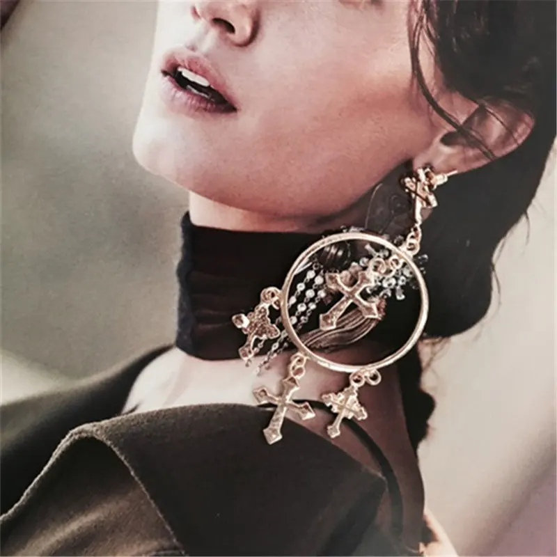 

ZCHLGR New Arrival Vintage Cross Drop Earrings for Women Cross Pendant Earring Large Long Earing Jewelry Brincos Fashion Jewelry