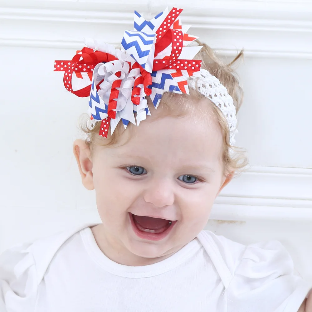 Повязка на голову с бантом и зажимом спине для девочек 4 июля|bow headband|4th of julyheadbands with
