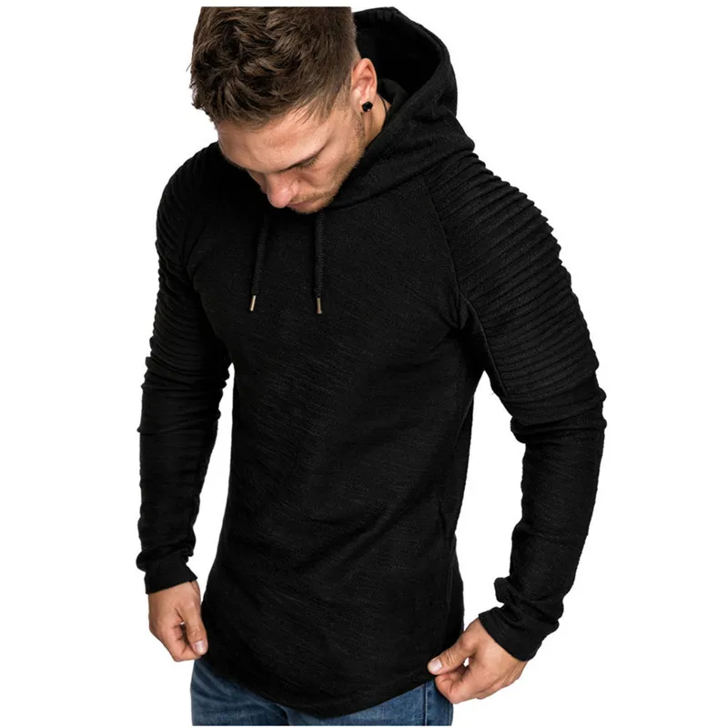 

GustOmerD New Hoodies Man's Solid Color Slim Fit High Street Hooded Sweatshirt Stripe Fold Sportswear Mens
