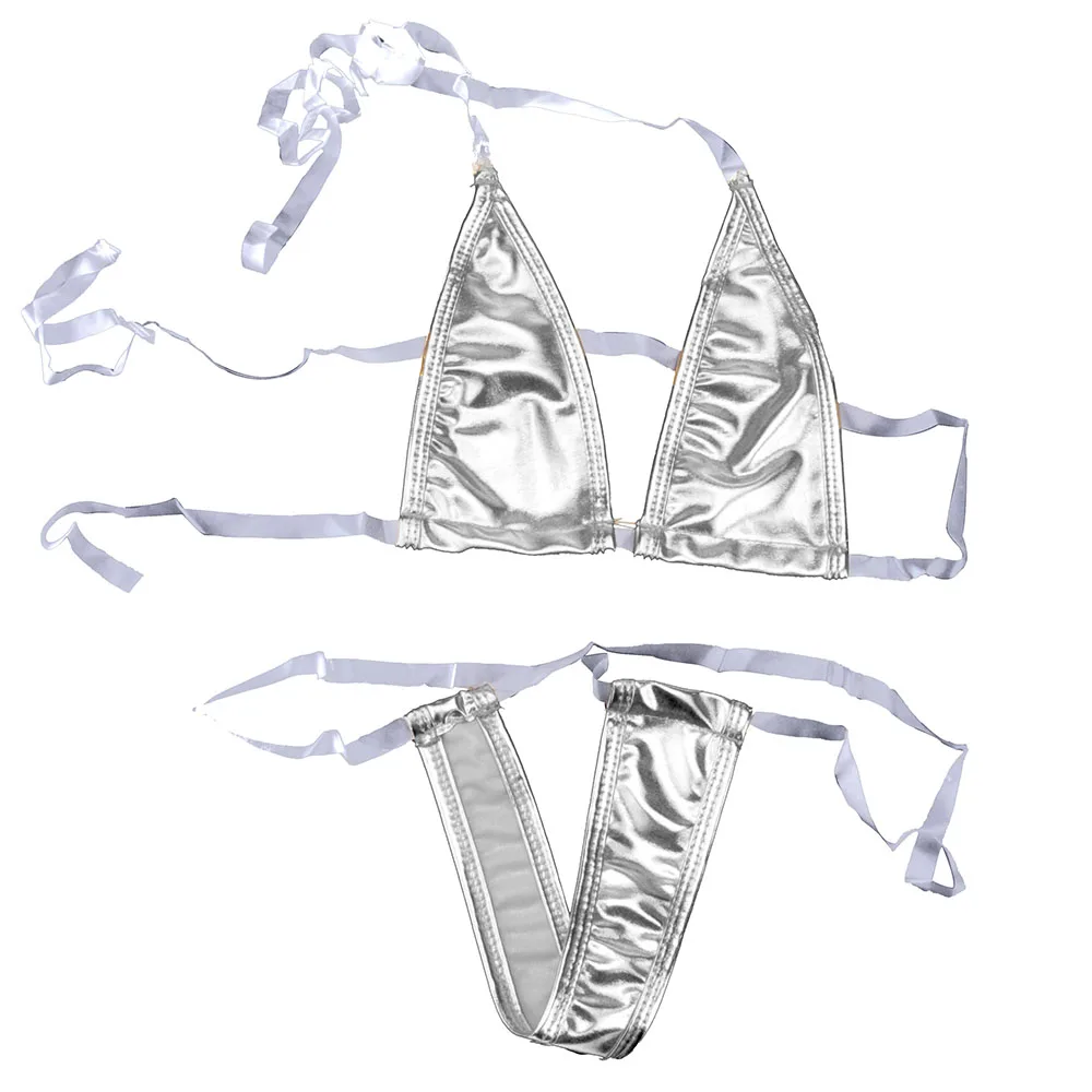 

Super Sexy Leather Transparent Strap Three Point Bikini Set Lingerie Temptation