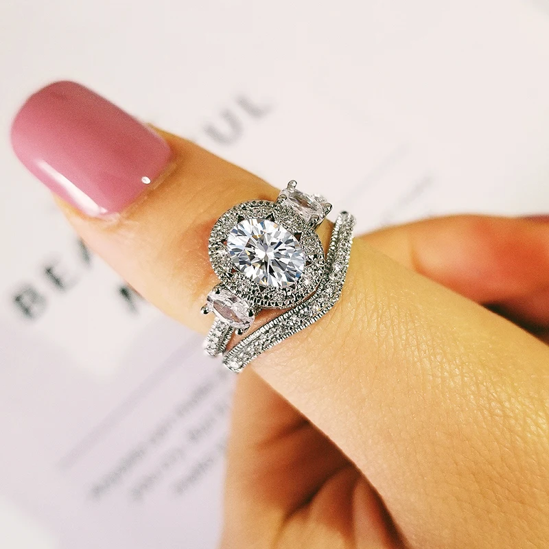 Новинка, роскошное овальное 925 пробы Серебряное обручальное кольцо, набор для женщин, Подарок на годовщину, дропшиппинг, moonso R5077