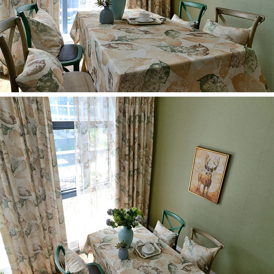 Topfinel новинки классические лист шторы для гостиной спальни кухни Тюль панель американский стиль синий и коричневый Занавески высококачественные