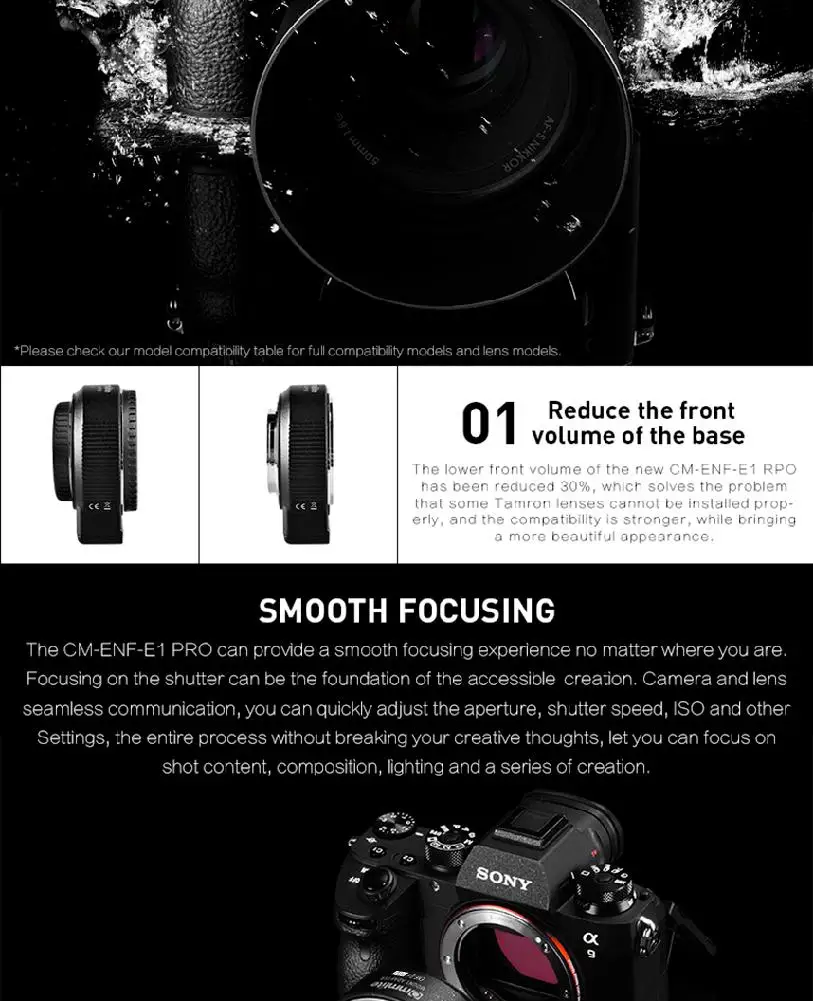 Commlite CM-ENF-E1 PROAuto Focus адаптер для объектива Nikon F только для sony E Mount A7R2 A7II A6300 A6500 A7R Mark II r25