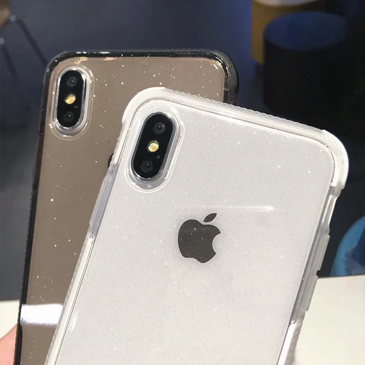 Блестящие Порошковые чехлы для телефонов iPhone X, XR, XS, MAX, XMAX, 10, 8, 7 Plus, 6, 6 S, прозрачный мягкий ТПУ противоударный чехол с логотипом