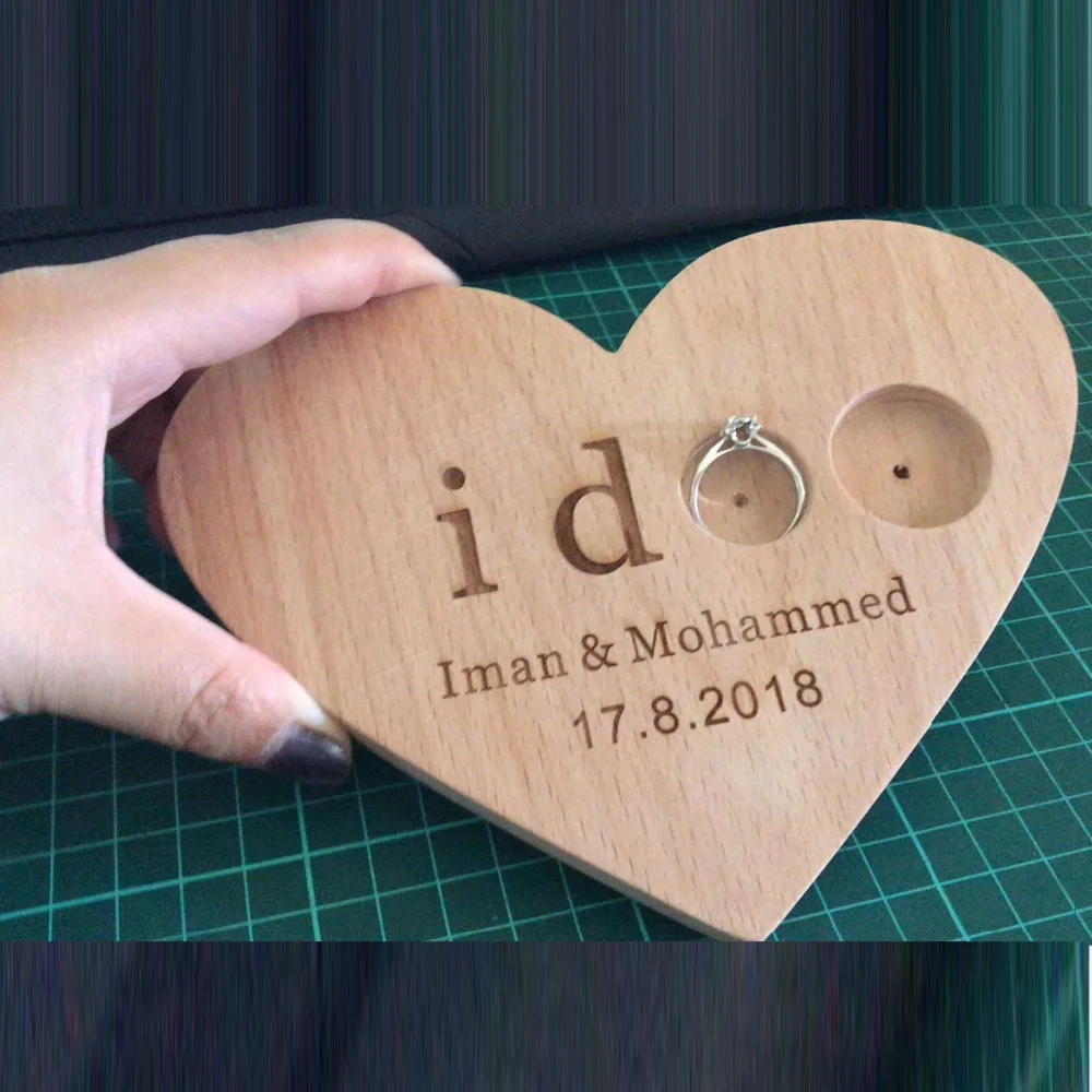 Custom Ring Wooden Ring Bearer , Personalized Names and Date Wedding  Valentines Engagement  Box, Rustic Wedding Ring Box Holder (3)