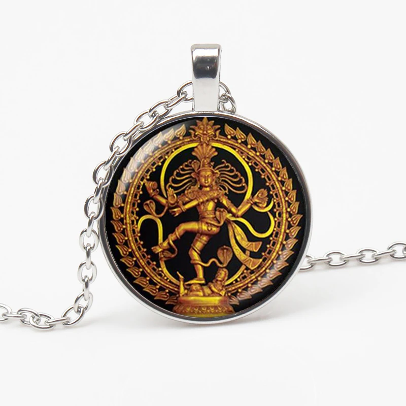 

Vintage Golden Buddha Statue Destruction Dance Necklace Shiva Crystal Pendant God Jewelry Indian Spirit Buddhism Amulet Gift