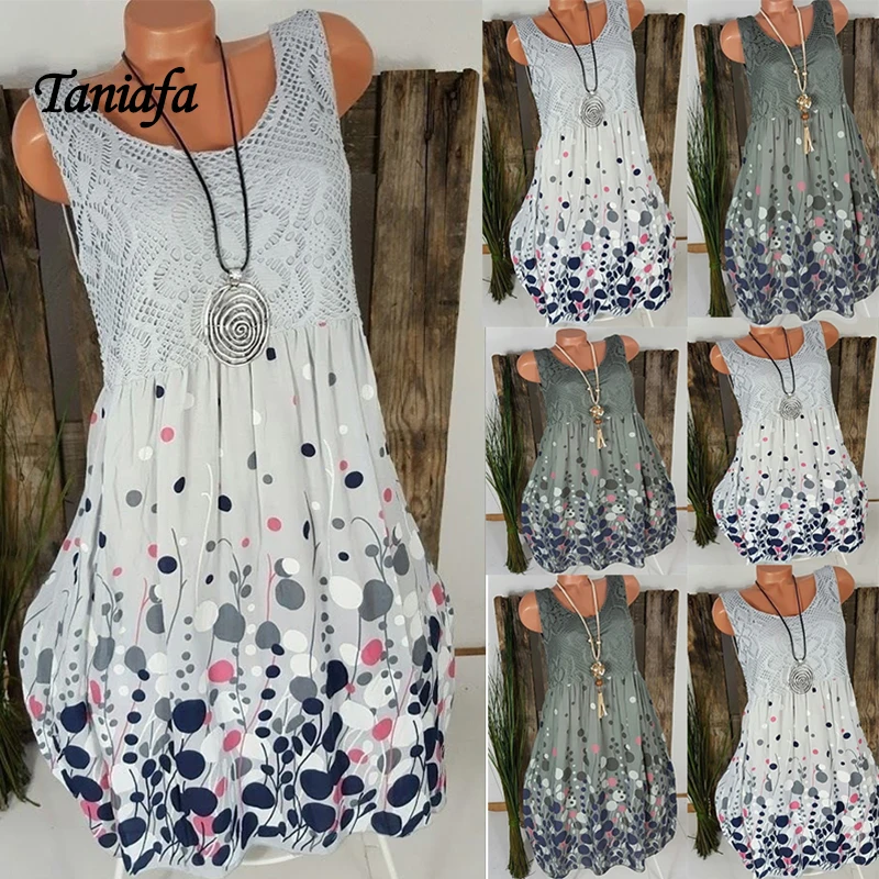 

New Summer Women Lace Sexy Beach Party Dress Lace Splicing Floral Print Dresses Bohemian Sundress Plus Size vestidos