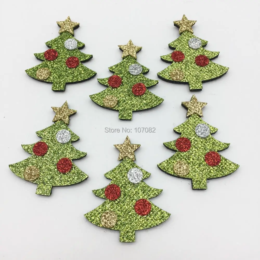 

10pcs 49x38mm Glitter Felt Tree Patch Christmas Trees With Star Sew Appliques Decorations Embellishments Crafts Home Ornaments