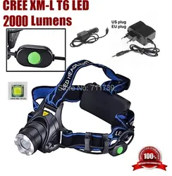 Hp88 CREE xm-l XML T6 LED 2000lm zoomhead свет CREE Светодиодные фары света для 2x18650 Батарея (не включить) + Зарядное устройство/Car Зарядное устройство