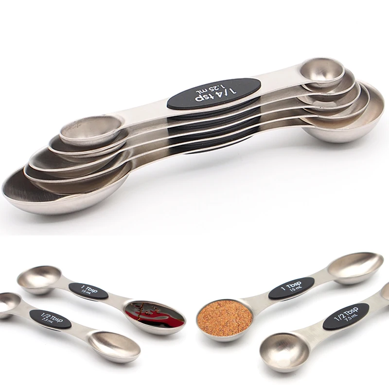 5pcs/set Double Sided Stainless Steel Magnetic Measuring Spoons Easy  Storage Kitchen Scale Accessories Cooking Tools