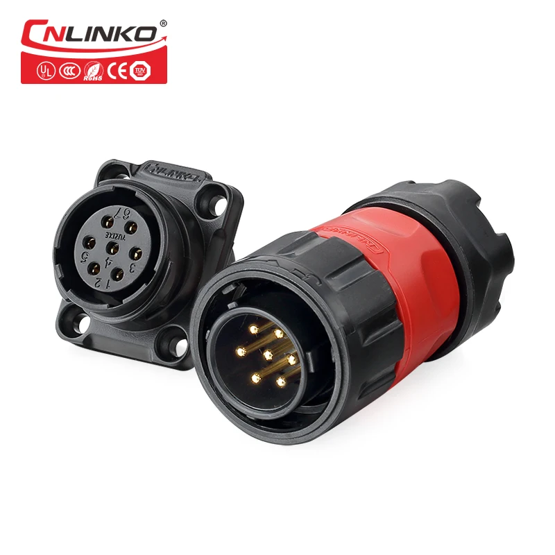 LCD Display Silicone Rubber Waterproof Extension Cord Connectors 7 Pin