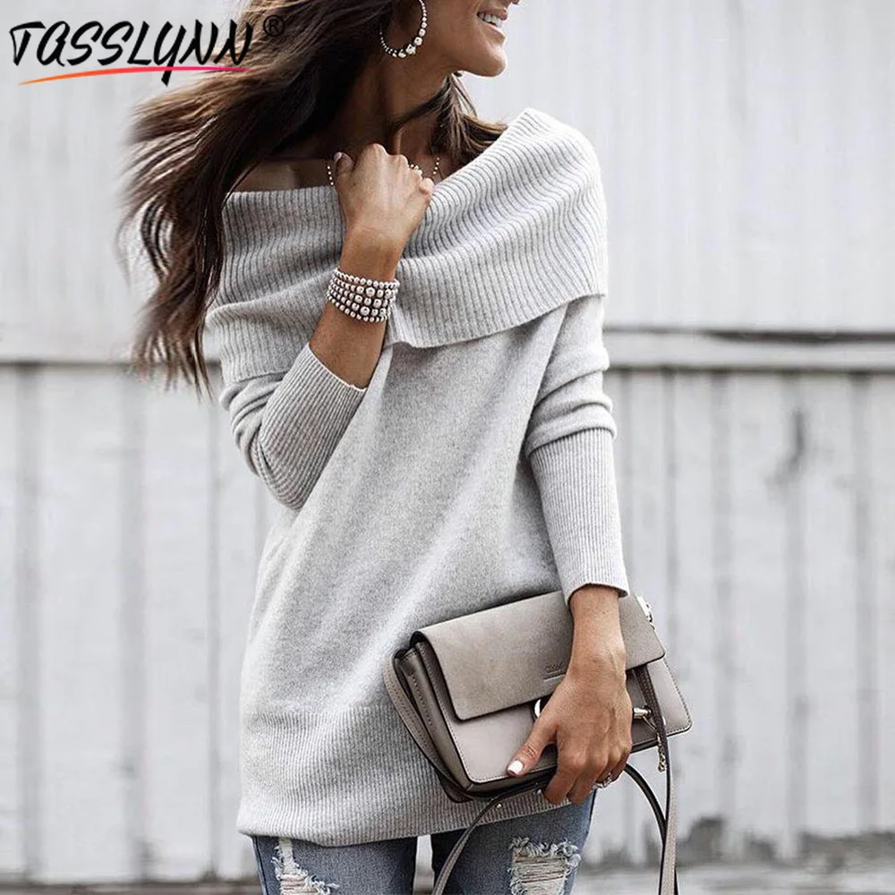 

TASSLYNN 2018 European and American Autumn Winter One-shoulder Strapless Sexy Slim Sweater Skirt Knitted Sweater Women One SIZE