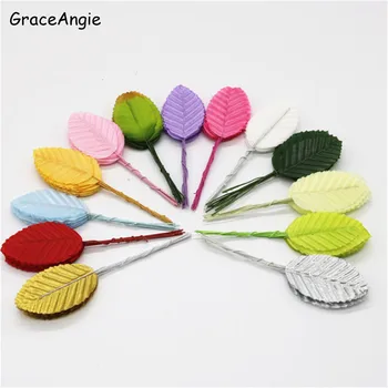 

200pcs DIY Simulation Leaf With Iron Wire For Jewelry DIY Crafts Candy Box Wedding Decoration Wreath Material Rose Leaves