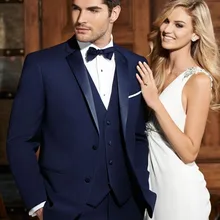 Костюм жениха под заказ, атласные смокинги для жениха с отворотом, темно-синий мужской костюм для шафера, блейзер(пиджак+ брюки+ галстук+ жилет) B945