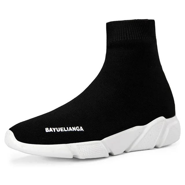 7008 black white 35-46 пары с высоким берцем прогулочные носки сапоги женские мужские новые спортивные слипоны ботиночки размера плюс мягкая легкая обувь для бега трусцой кроссовки - Цвет: 7008 black white