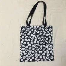 YILE хлопковая саржа Экологичная для шоппинга с ручкой сумка на плечо Цветочная полоса Двусторонняя черная ручка 8528a
