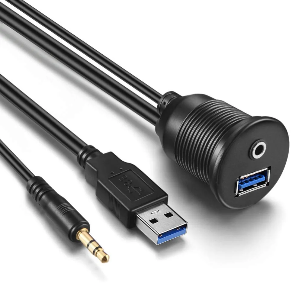1 м 3 фута 3,5 мм и USB 3,0 кабельный удлинитель AUX, приборная панель, флеш-кабель для монтажа на панели, для автомобиля, мотоцикла