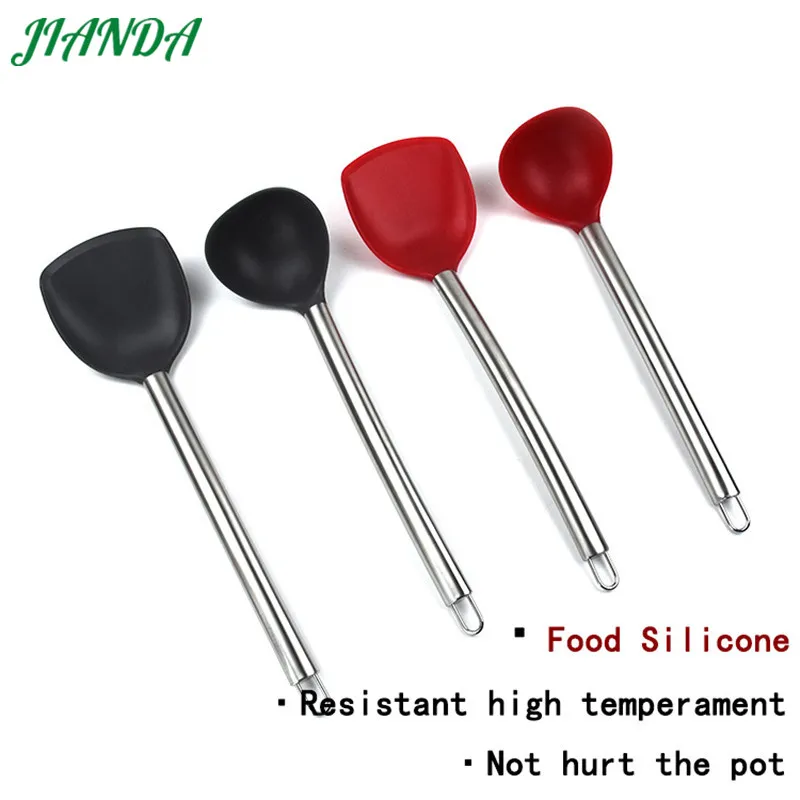 JIANDA 1 Set Stainless Steel Handle Silicone Head Turners and Soup