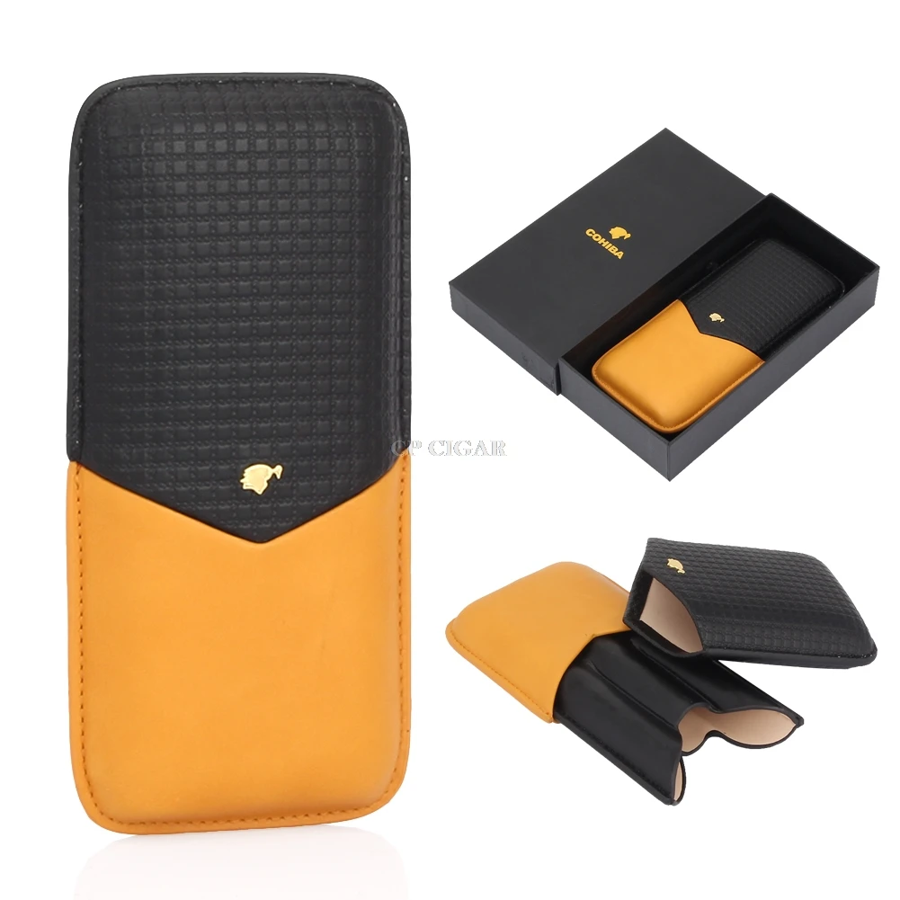 Soft Genuine Leather Cigar Case Holder Portable Travel 3 Cigars Cohiba