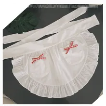 Sexy White Half Waist Ruffle Waitress Cosplay Avental de Cozinha Divertido Tablier Cuisine Pinafore Short Apron with Pockets