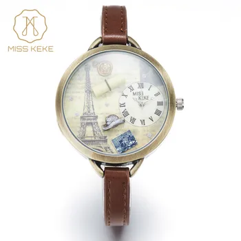 

Miss Keke 3d Clay Cute Mini World Eiffel Tower Bracelet Watches Vintage Retro Ladies Women Quartz Leather Wristwatches 1038