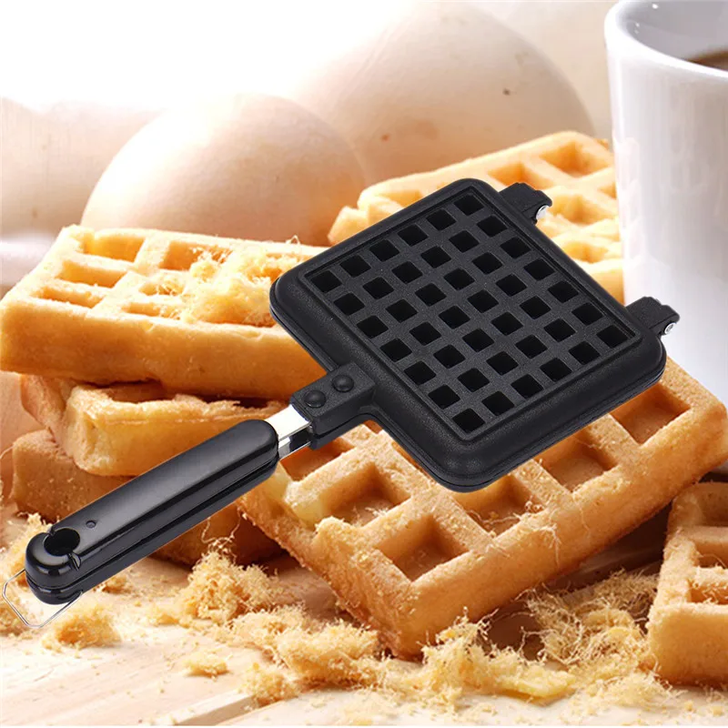 

Household Waffle Bake Mold Pan DIY Cake Molds Cast Aluminum Base Stovetop Belgian Waffle Iron Baking Tools