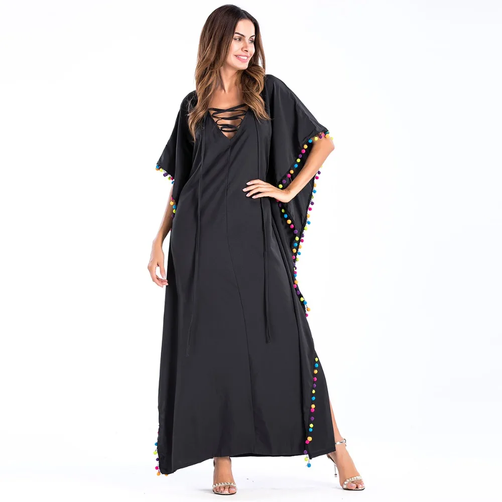 womens ankle dress one-piece mix beach black loose long bohemian casual fashion vestido plus size