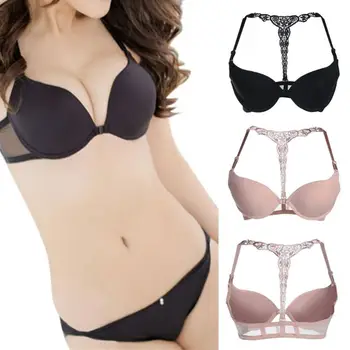 

Women Sexy Smooth Embroidered Front Y Straps Push Up Deep V Underwear Bra