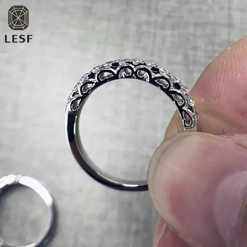 

LESF Micro Pave Eternity Rings For Women Unique Design Carved Bridal Jewelry Vintage Single Row Cubic Zirconia Wedding Bands