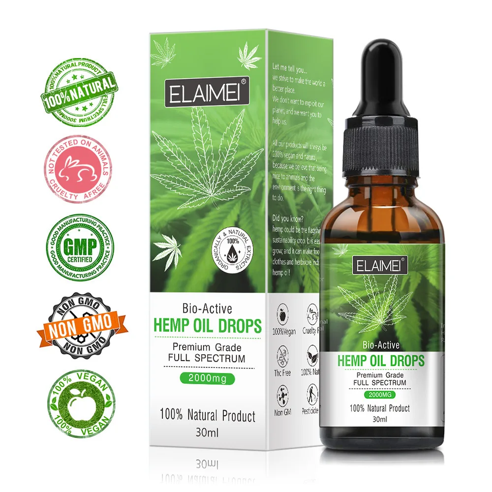 

30ml Organic Essential Oil Hemp Seed Oil 2000MG Herbal Drops Body Relieve Stress Oil Skin Care Help Sleep DROP SHIP