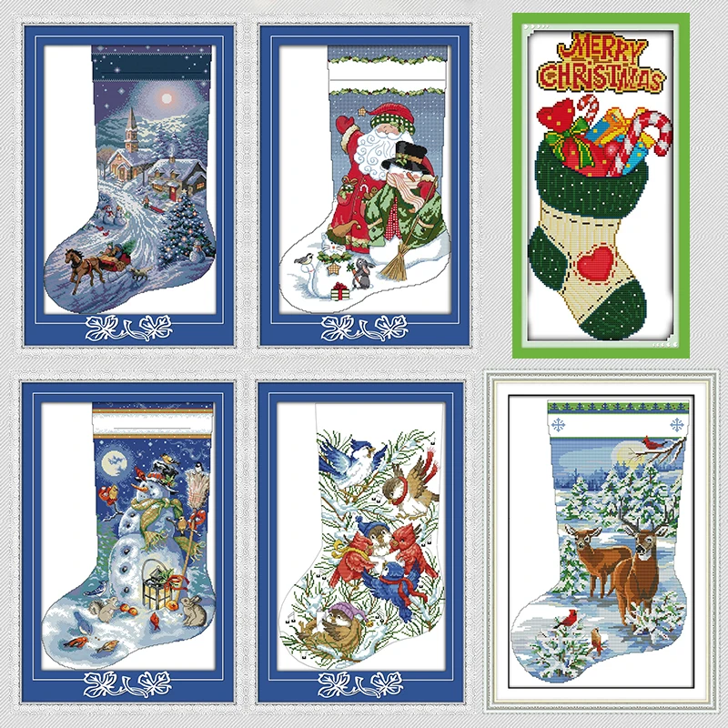 

Christmas home decoration Christmas socks cartoon decor paintings counted printed on canvas DMC 14CT 11CT chinese Cross Stitch