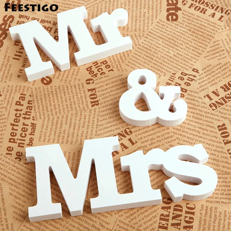 

Feestigo 3pcs/set White Wooden Letters Mr & Mrs Signs For Wedding Ceremony Decorations Romantic Marriage Wedding Table Bar Decor