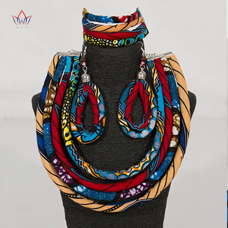 

2019 African Jewelry Set for Women Necklace Earrings Bracelet African Ankara Wax Fabric Handmade Tribal Jewelry Set WYX12