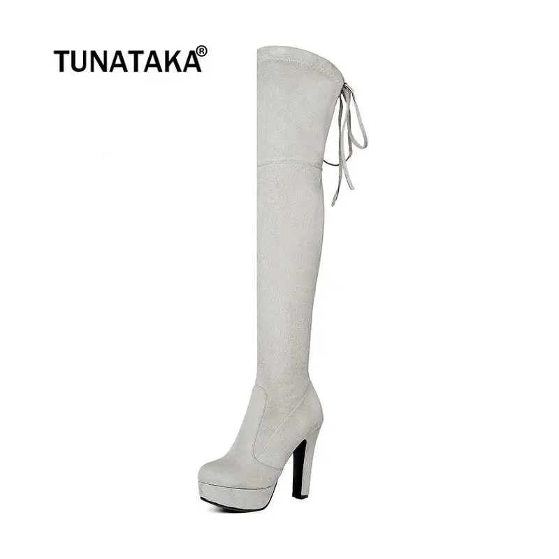 Women Flock Over the Knee Boots Platform Thigh Boots Square High Heel Fashion Boots Winter Female Shoes Red Black Gray 2018 New Women Flock Over the Knee Boots Platform Thigh Boots Square High Heel Fashion Boots Winter Female Shoes Red Black Gray 2018 New